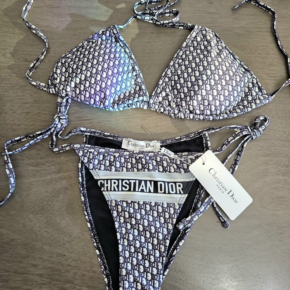 Dior Blue and White Bikini Set with Classic Swim Style